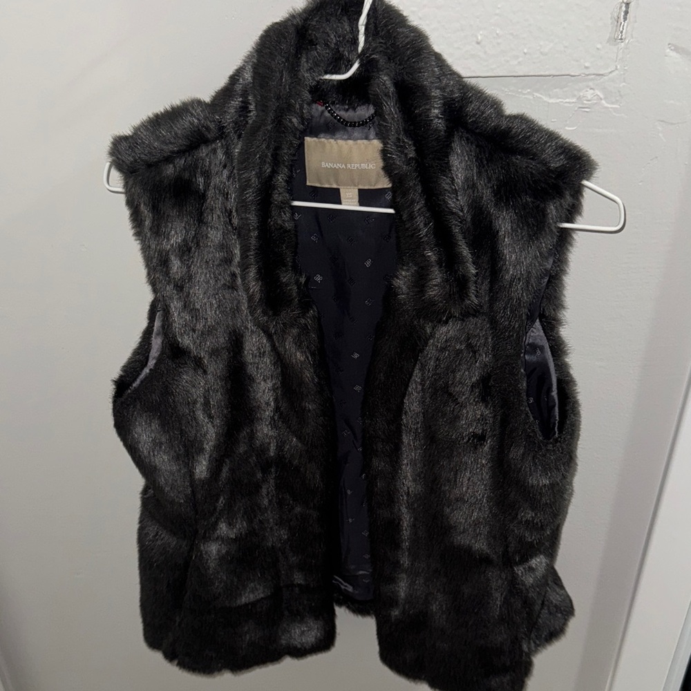 Banana Republic Charcoal Faux Fur Vest